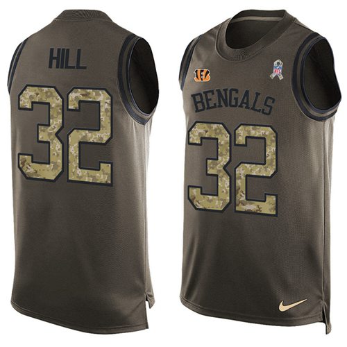 Nike Bengals #32 Jeremy Hill Green Men's Stitched NFL Limited Salute To Service Tank Top Jersey